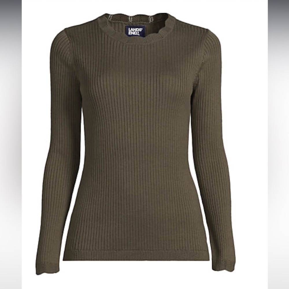 Lands End Women's Cotton Modal Long Sleeved Scallop Detail Sweater Small